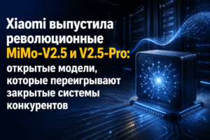 Прямоугольный баннер с изображением современной технологичной среды, абстрактных нейросетевых структур и геометрических паттернов. Крупный, жирный текст на русском языке с заголовком статьи занимает основную часть композиции. Профессиональное освещение, сдержанная цветовая палитра в технологичных тонах, минималистичный дизайн.